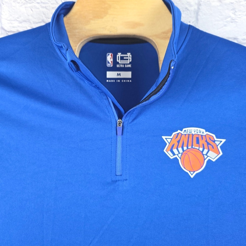 NBA Ultra Game New York Knicks Mens Quarter Zip Pullover Blue Performance Medium